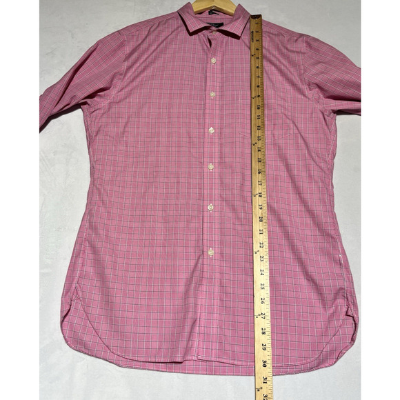 J Crew Dress Shirt Mens Large Pink Plaid Wrinkle Free 80s 2 Ply Button Up - Picture 8 of 11